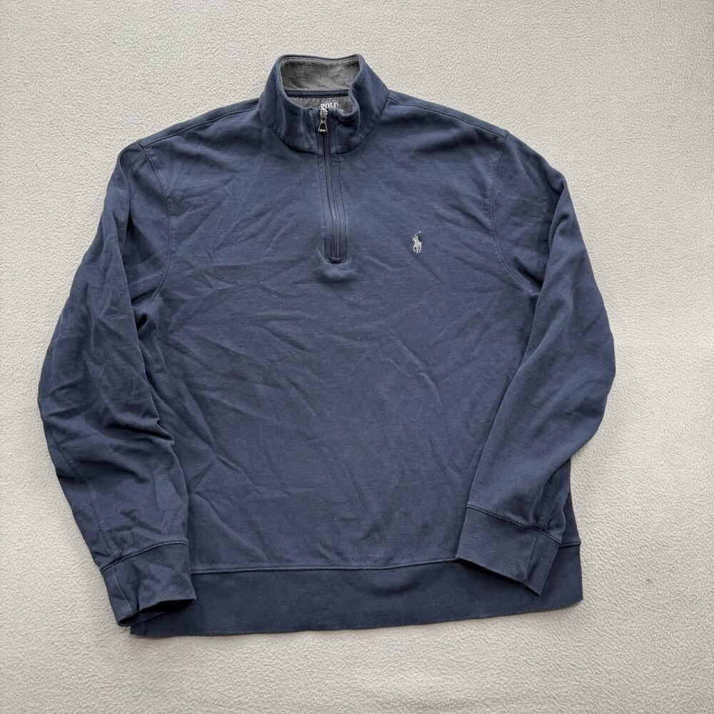 Polo Ralph Lauren Sweatshirt Mens Large Blue 1/4 Zip Mock Neck Cotton Pullover